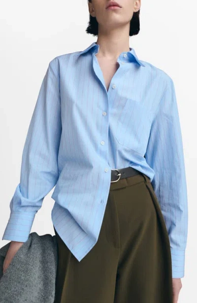 Mango Stripe Poplin Button-up Shirt In Blue