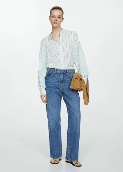 Mango Stripe-print Shirt Blue