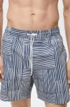 Mango Stripe Print Swim Trunks In Blue