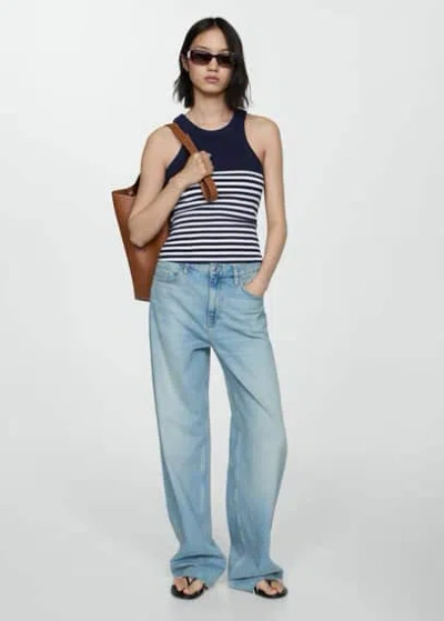 Mango Stripe-print Top Dark Navy