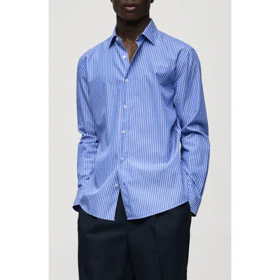 Mango Stripe Regular Fit Cotton Button-up Shirt In Sky Blue