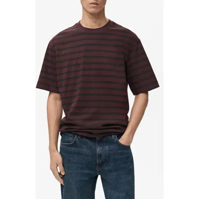 Mango Stripe Relaxed Fit Cotton Crewneck Shirt In Burgundy