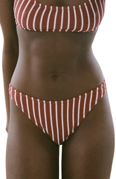Mango Stripe Rib Bikini Bottoms In Brown