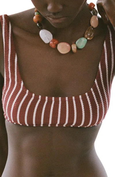 Mango Stripe Rib Bikini Top In Brown