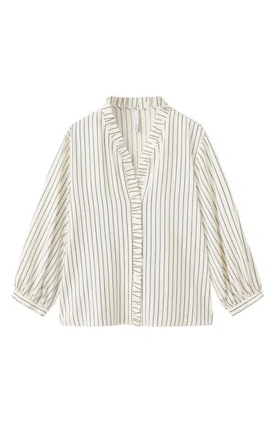 Mango Stripe Ruffle Shirt In White