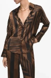 Mango Stripe Satin Button-up Shirt In Brown