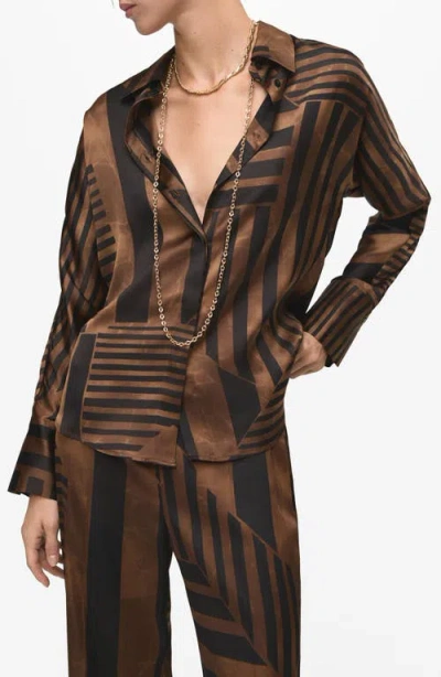 MANGO MANGO STRIPE SATIN BUTTON-UP SHIRT