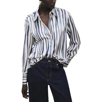 Mango Stripe Satin Button-up Shirt In Brown
