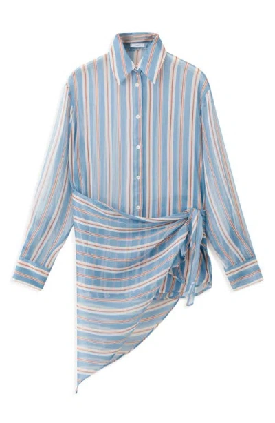 Mango Stripe Scarf Hem Button-up Shirt In Blue