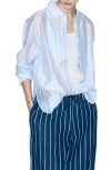 Mango Stripe Sheer Button-up Shirt In Blue