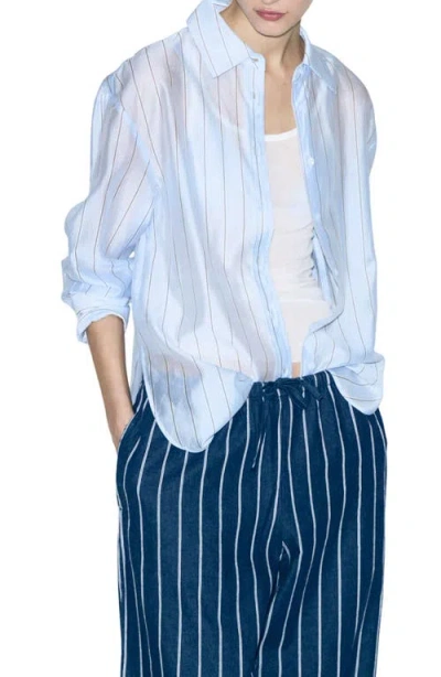 Mango Stripe Sheer Button-up Shirt In Blue