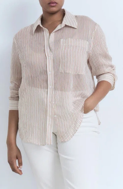 MANGO MANGO STRIPE SHEER LONG-SLEEVE BUTTON-UP SHIRT