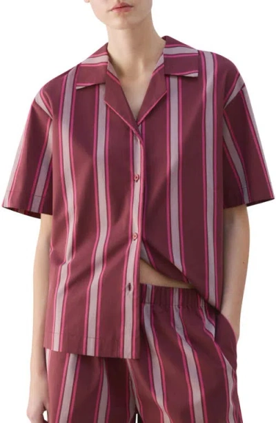 Mango Stripe Short Sleeve Cotton Pajama Top In Pink