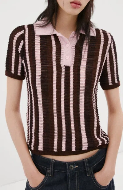Mango Stripe Short Sleeve Polo Sweater In Multi