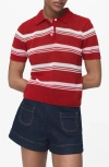 Mango Stripe Short Sleeve Polo Sweater In Red
