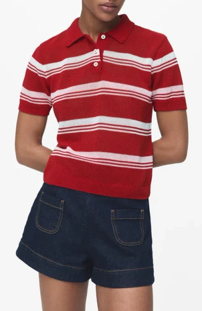 MANGO MANGO STRIPE SHORT SLEEVE POLO SWEATER
