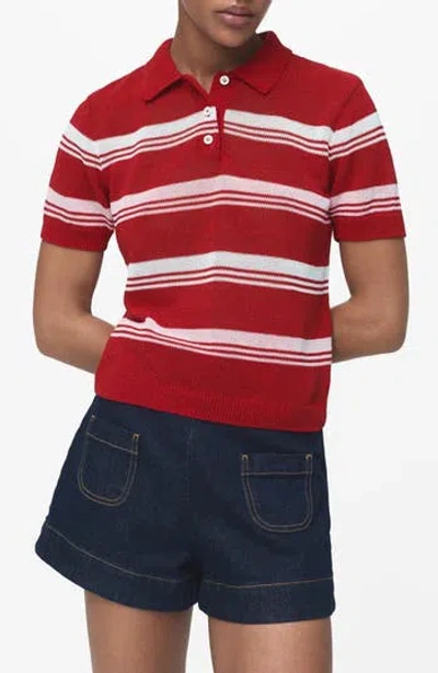 Mango Stripe Short Sleeve Polo Sweater In Red