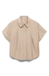 Mango Stripe Short Sleeve Poplin Button-up Shirt In Brown