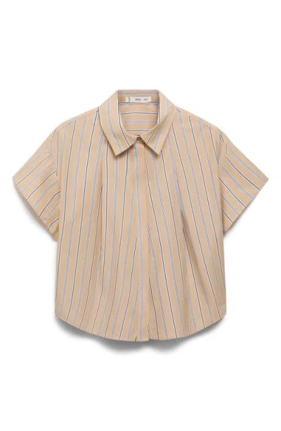 MANGO MANGO STRIPE SHORT SLEEVE POPLIN BUTTON-UP SHIRT