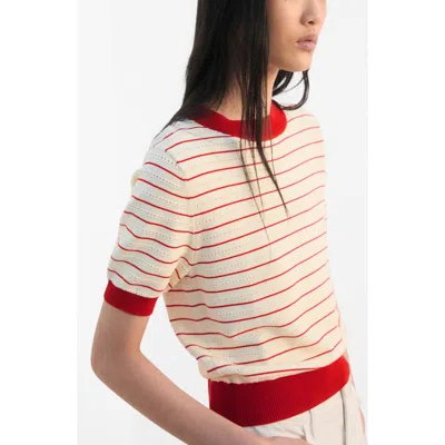 Mango Stripe Short Sleeve Sweater In Multi