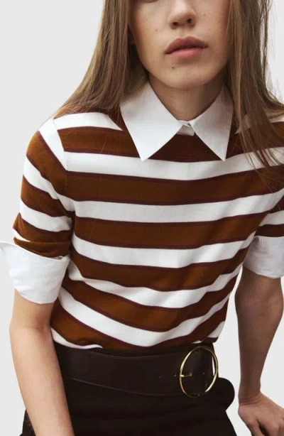 Mango Stripe Short Sleeve Sweater In Multi