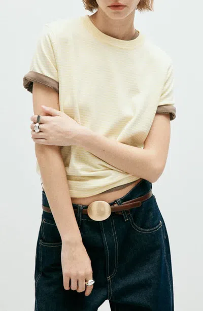 Mango Stripe Short Sleeve Sweater In Neutral