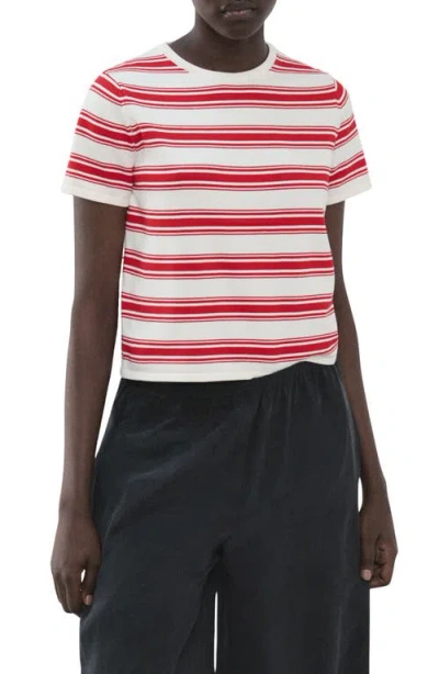 Mango Stripe Short Sleeve Sweater In Red