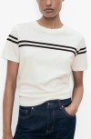 Mango Stripe Short Sleeve Sweater In White