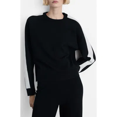 Mango Stripe Sleeve Crewneck Sweater In Black