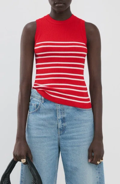 Mango Stripe Sleeveless Rib Knit Top In Red