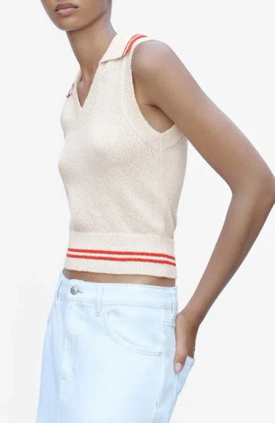 Mango Stripe Sleeveless Sweater Vest In Ecru