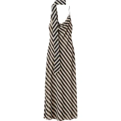 Mango Stripe Slipdress & Scarf In Brown