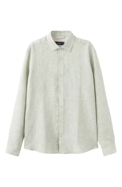 Mango Stripe Slub Linen Button-up Shirt In Neutral