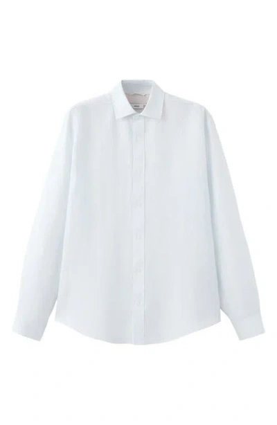 Mango Stripe Slub Linen Button-up Shirt In White