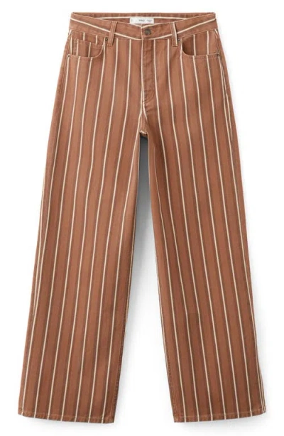 Mango Stripe Straight Leg Jeans In Brown
