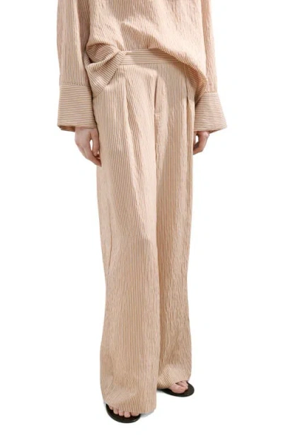 Mango Stripe Straight Leg Pants In Nude