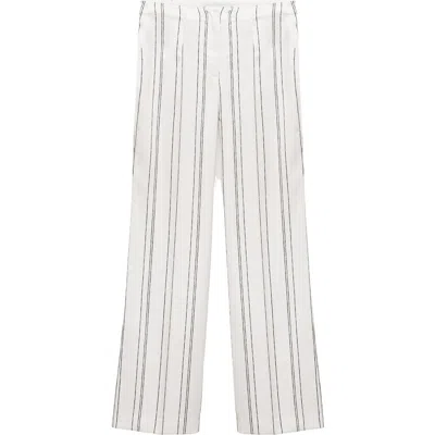 Mango Stripe Straight Leg Pants In White