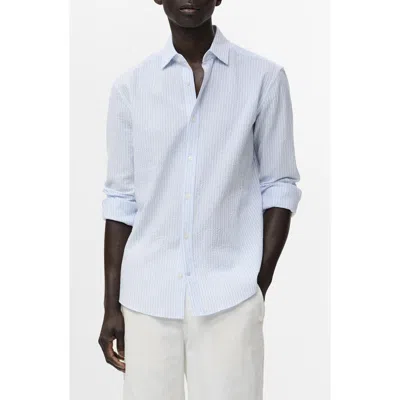 MANGO MANGO STRIPE STRETCH COTTON SEERSUCKER BUTTON-UP SHIRT
