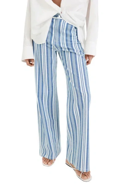 Mango Stripe Stretch Cotton Straight Leg Pants In Blue
