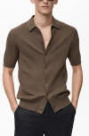 Mango Stripe Structured Short Sleeve Button-up Shirt In Brown