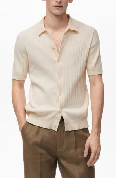 Mango Stripe Structured Short Sleeve Button-up Shirt In Ivory White