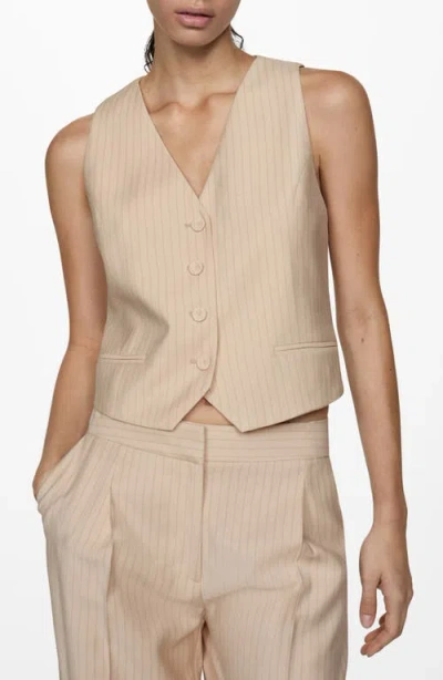 Mango Stripe Suit Waistcoat In Beige