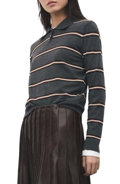 Mango Stripe Sweater Polo In Gray