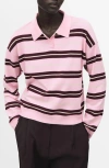 Mango Women's Striped Polo-neck Sweater In Pink