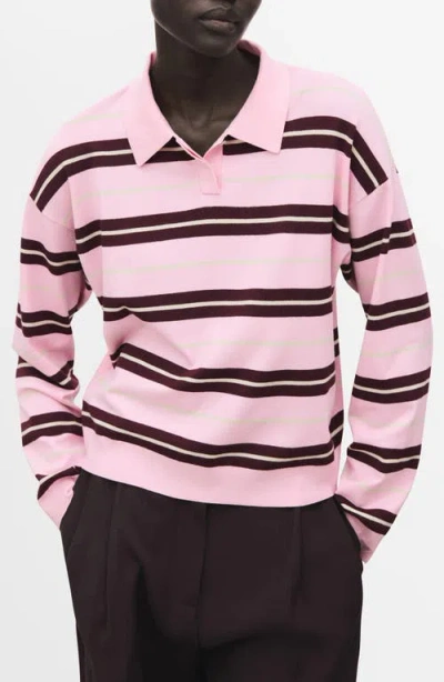 Mango Stripe Sweater Polo In Pink