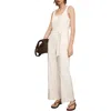 Mango Stripe Tie Belt Jumpsuit In Off White