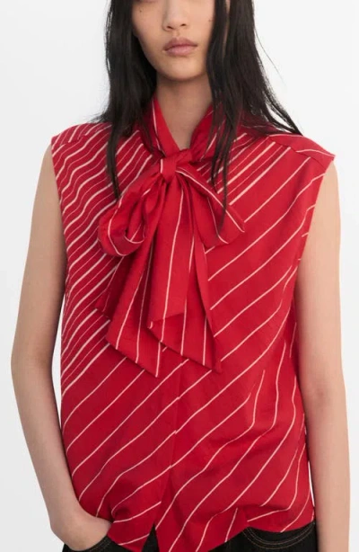 Mango Stripe Tie Neck Top In Red