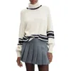 Mango Stripe Turtleneck Sweater In White