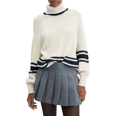 Mango Stripe Turtleneck Sweater In White