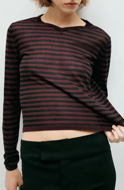 Mango Stripe V-neck Sweater In Red